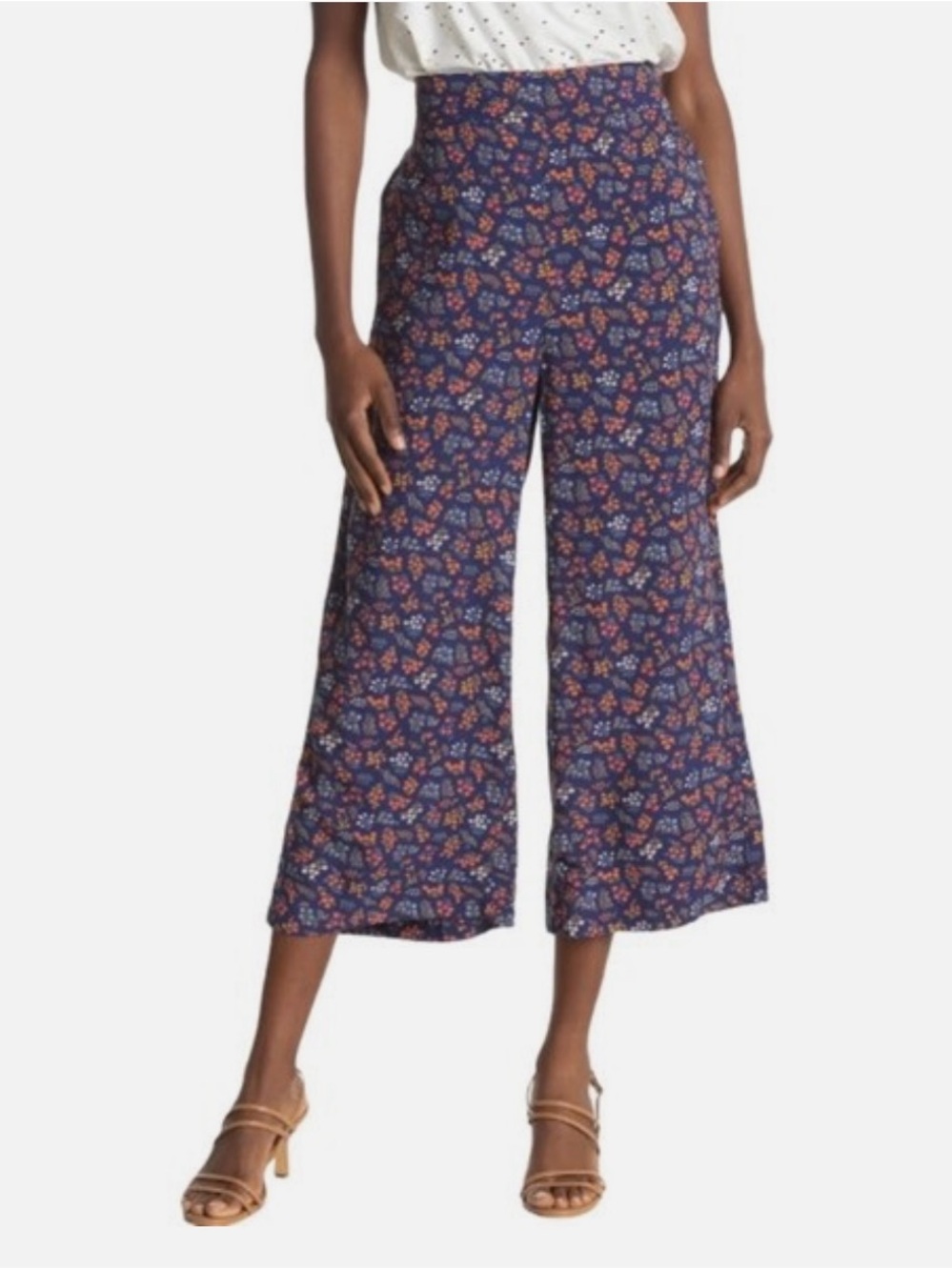 Madewell Navy Floral Cropped Wide-Leg Pants